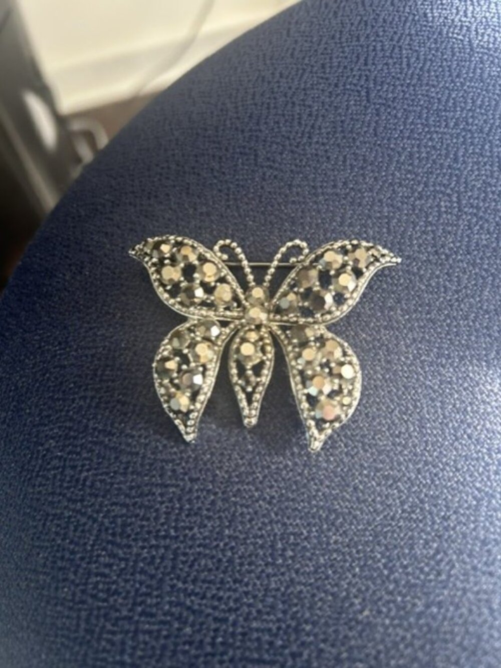 Vintage Weiss Black and Silver Rhinestone Butterfly Brooch 1950s Crystal NICE
